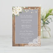 Invitation Mariage de script en dentelle de bois rustique gri (Debout devant)