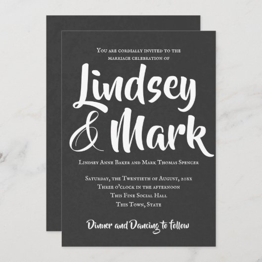 Invitation Mariage de script en gras uniquement du tableau de (Devant / Derrière)