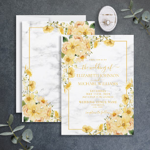 Invitation Mariage de script en marbre jaune rustique