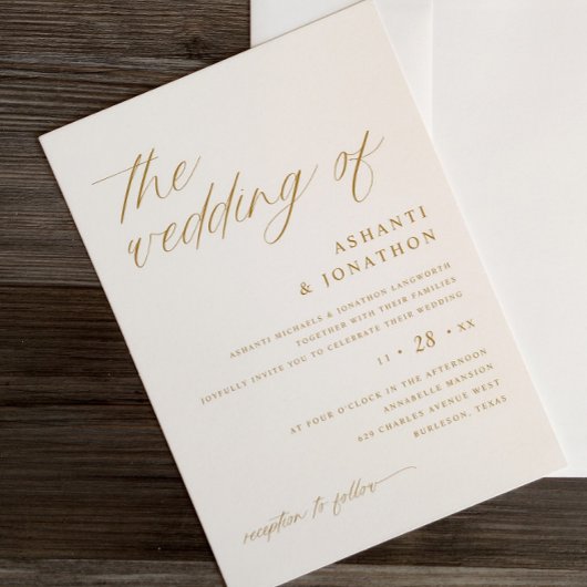 Invitation Mariage de script en or et en ivoire Delicate simp