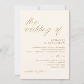 Invitation Mariage de script en or et en ivoire Delicate simp (Devant)