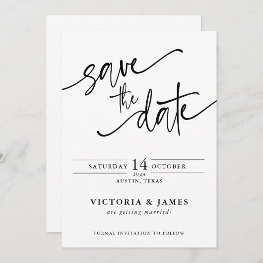 Invitation Mariage de script Enregistrer la date (Devant / Derrière)