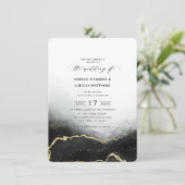 Invitation Mariage de script Ethereal Mist Ombre Black Gold F (Debout devant)