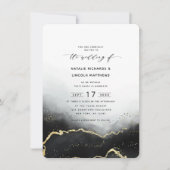 Invitation Mariage de script Ethereal Mist Ombre Black Gold F (Devant)