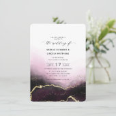 Invitation Mariage de script Ethereal Mist Ombre Wine Gold Fo (Debout devant)
