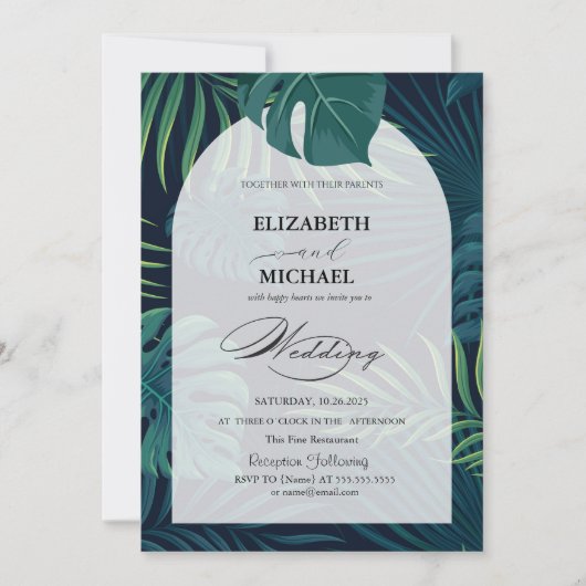 Invitation Mariage de script Feuille Tropical Palm (Devant)