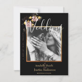 Invitation Mariage de script Flor Floral Black Photo Personna (Devant)