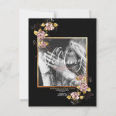Invitation Mariage de script Flor Floral Black Photo Personna (Dos)