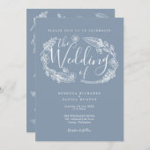 Invitation Mariage de script floral bleu roux à main (Devant / Derrière)