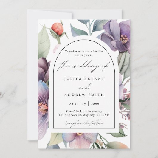 Invitation Mariage de script floral botanique aquarelle (Devant)