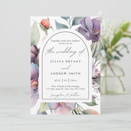 Invitation Mariage de script floral botanique aquarelle (Debout devant)