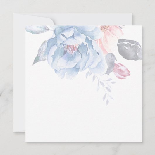 Invitation Mariage de script Floral de Pêche Bleu Aquarelle C (Dos)