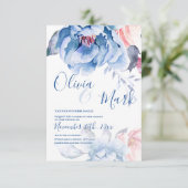 Invitation Mariage de script Floral de Pêche Bleu Aquarelle C (Debout devant)
