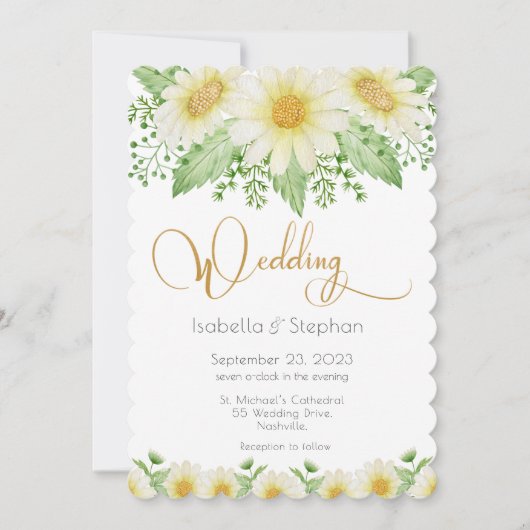 Invitation Mariage de script Floral Jaune Daisy (Devant)