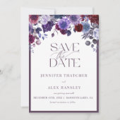 Invitation Mariage de script floral violet Enregistrer la dat (Devant)