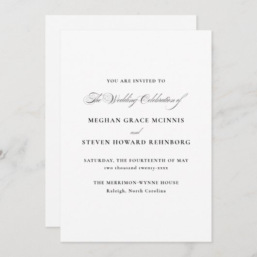 Invitation Mariage de script formel (Devant / Derrière)