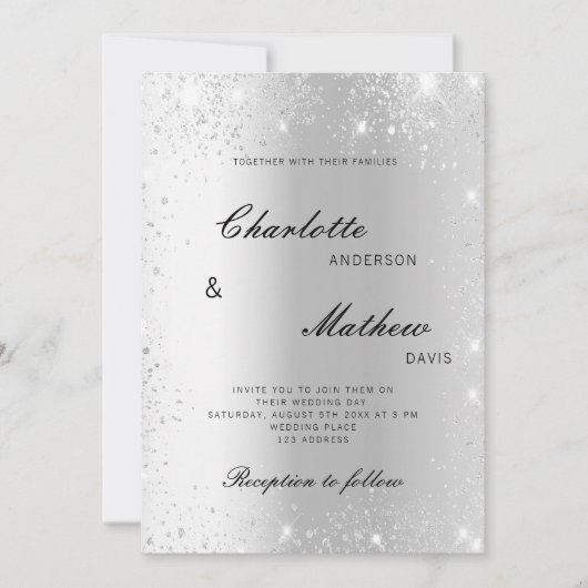 Invitation Mariage de script formel parties scintillant argen (Devant)