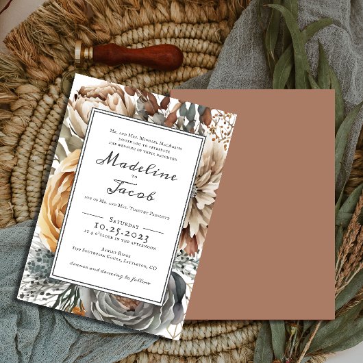 Invitation Mariage DE SCRIPT FRONTALIER FLORAL DE COULEUR D'E