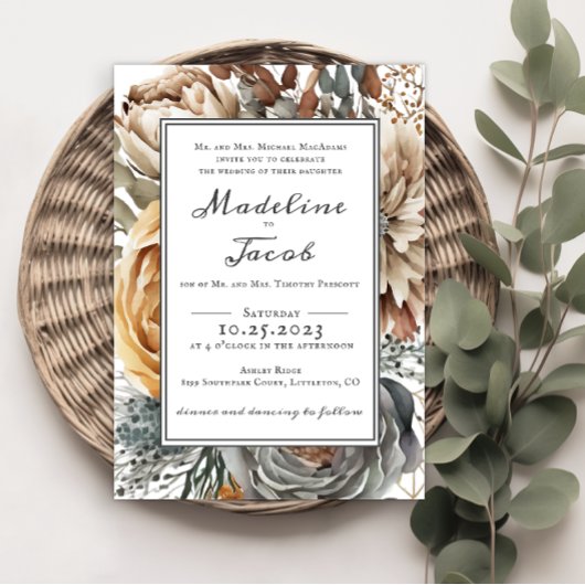 Invitation Mariage DE SCRIPT FRONTALIER FLORAL DE COULEUR D'E