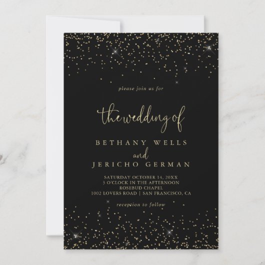 Invitation Mariage de script Gold Confetti Calligraphy (Devant)