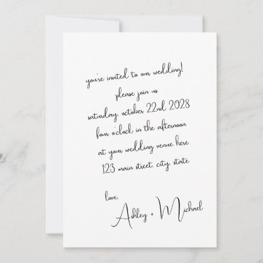 Invitation Mariage de script manuscrit élégant et moderne (Devant)
