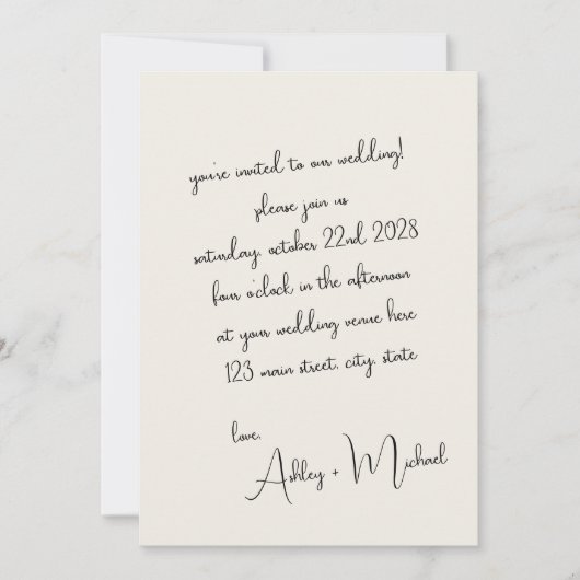 Invitation Mariage de script manuscrit élégant et moderne (Devant)