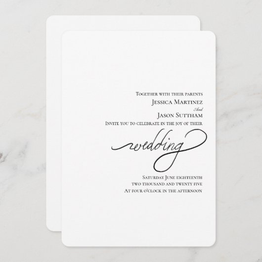 Invitation Mariage de script manuscrit Élégant Mariage modern (Devant / Derrière)