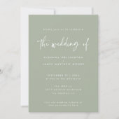 Invitation Mariage de script manuscrit minimal vert Sage (Devant)