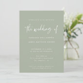 Invitation Mariage de script manuscrit minimal vert Sage (Debout devant)
