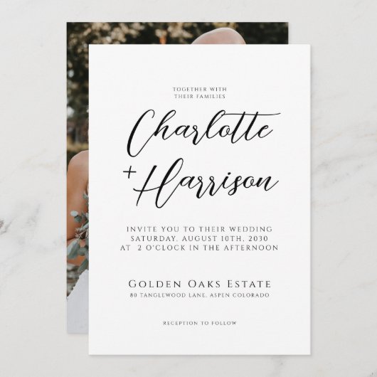 Invitation Mariage de script manuscrit moderne (Devant / Derrière)