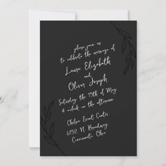 Invitation Mariage de script manuscrit noir et blanc (Devant)