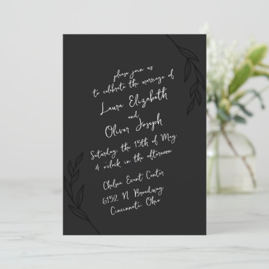 Invitation Mariage de script manuscrit noir et blanc (Debout devant)