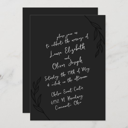 Invitation Mariage de script manuscrit noir et blanc (Devant / Derrière)
