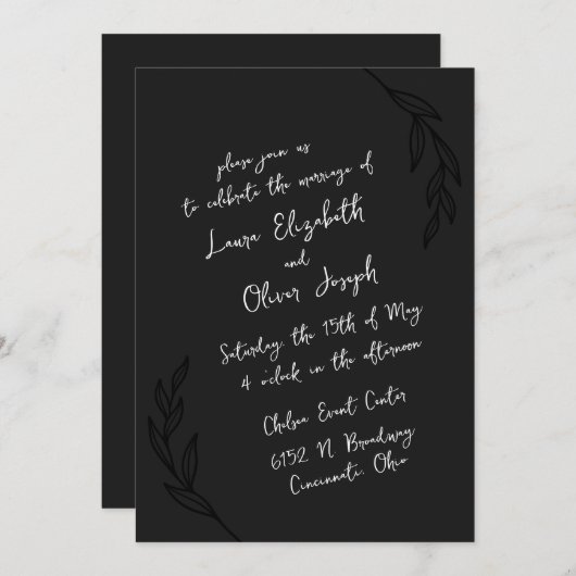 Invitation Mariage de script manuscrit noir et blanc (Devant / Derrière)
