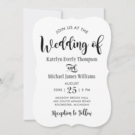 Invitation Mariage de script manuscrit noir moderne (Devant)
