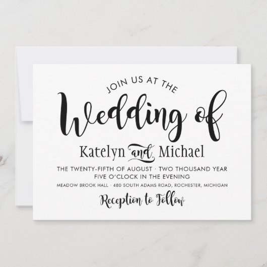 Invitation Mariage de script manuscrit noir moderne (Devant)