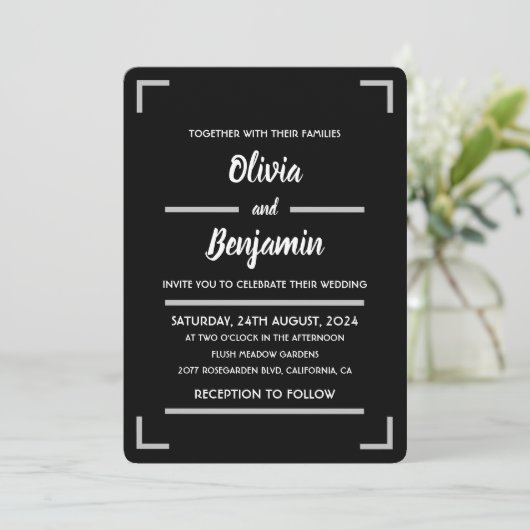 Invitation Mariage de script manuscrit noir simple (Debout devant)