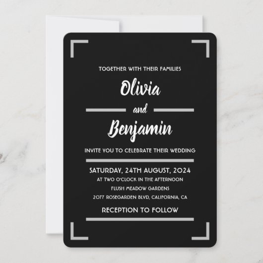 Invitation Mariage de script manuscrit noir simple (Devant)