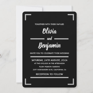 Invitation Mariage de script manuscrit noir simple