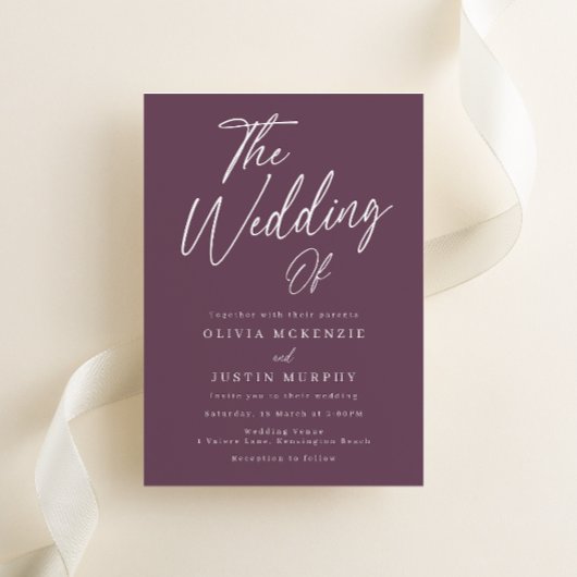Invitation Mariage de script mauve moderne