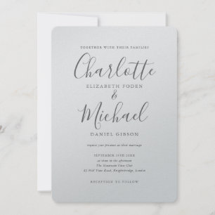 Invitation Mariage de script métallique romantique en argent 