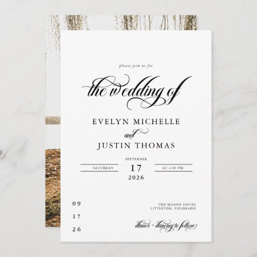 Invitation Mariage de script minimal (Devant / Derrière)