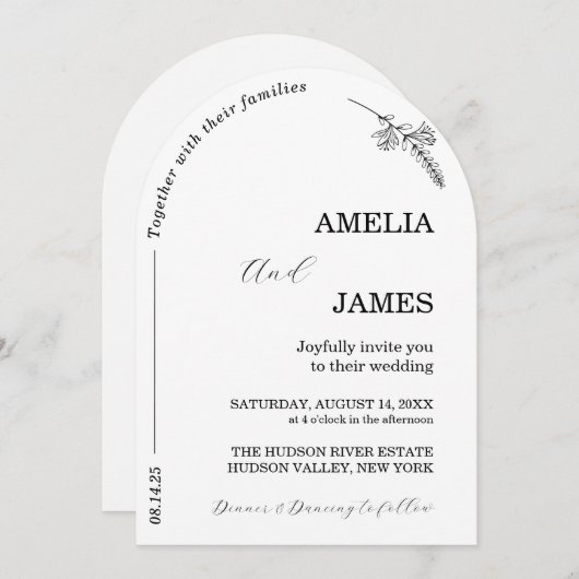 Invitation Mariage de script minimal photo Arch moderne (Devant / Derrière)