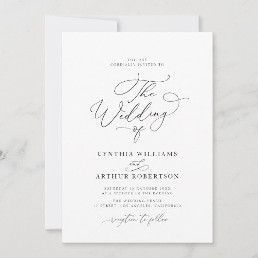 Invitation mariage de script minimal simple (Devant)