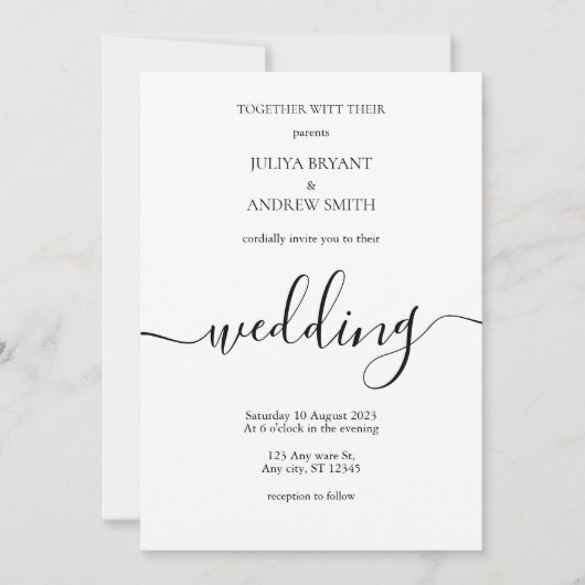 Invitation Mariage de script minimaliste blanc (Devant)