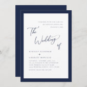 Invitation Mariage de script minimaliste bleu élégant (Devant / Derrière)