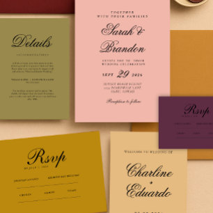 Invitation Mariage de script minimaliste de couleur solide ch