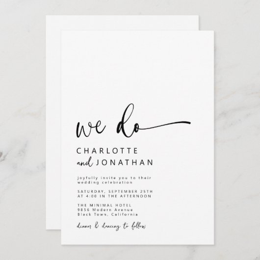 Invitation Mariage de script minimaliste moderne (Devant / Derrière)