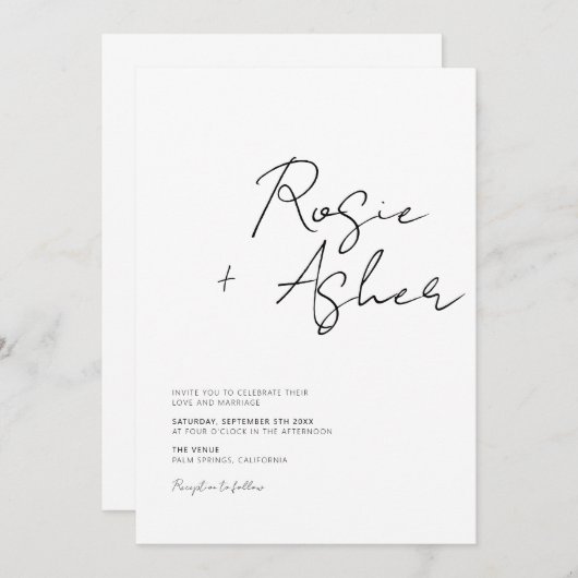Invitation Mariage de script minimaliste moderne (Devant / Derrière)