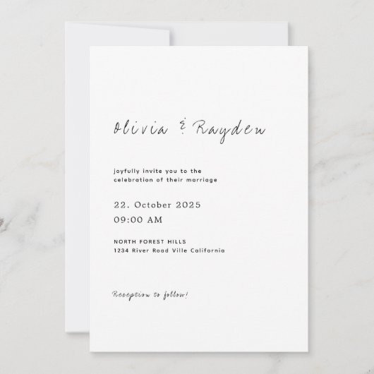 Invitation Mariage de script minimaliste simple (Devant)